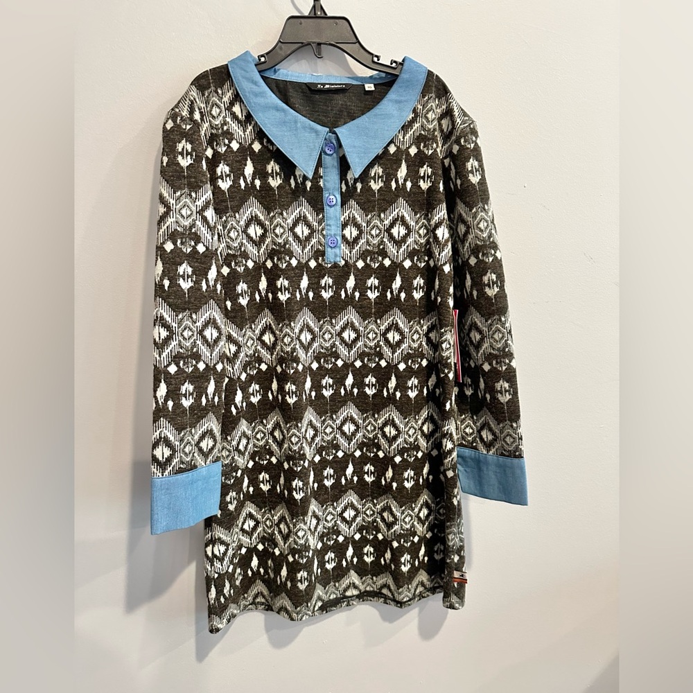 LaMiniatura Sz 10 Gray and Blue Patterned Kids Dress